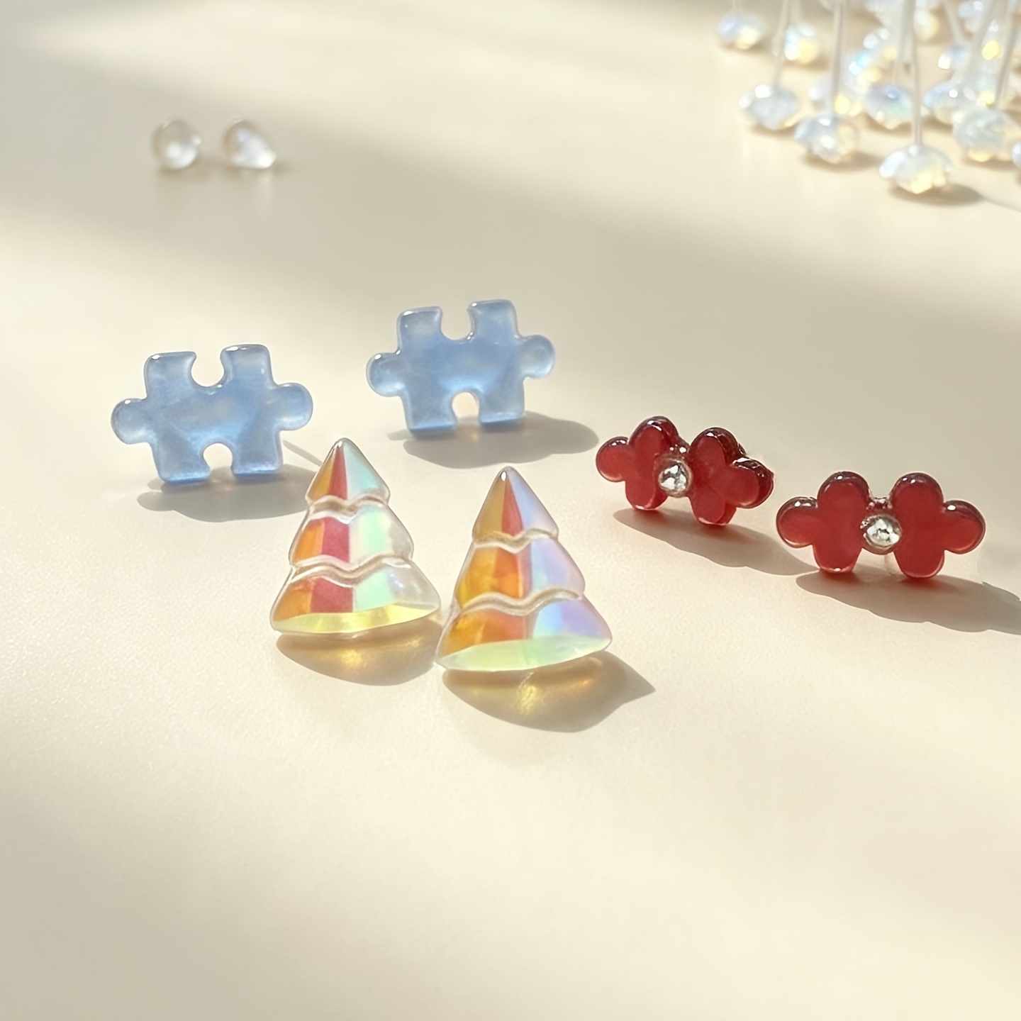 3-Pair Set of Geometric Women's Stud Earrings